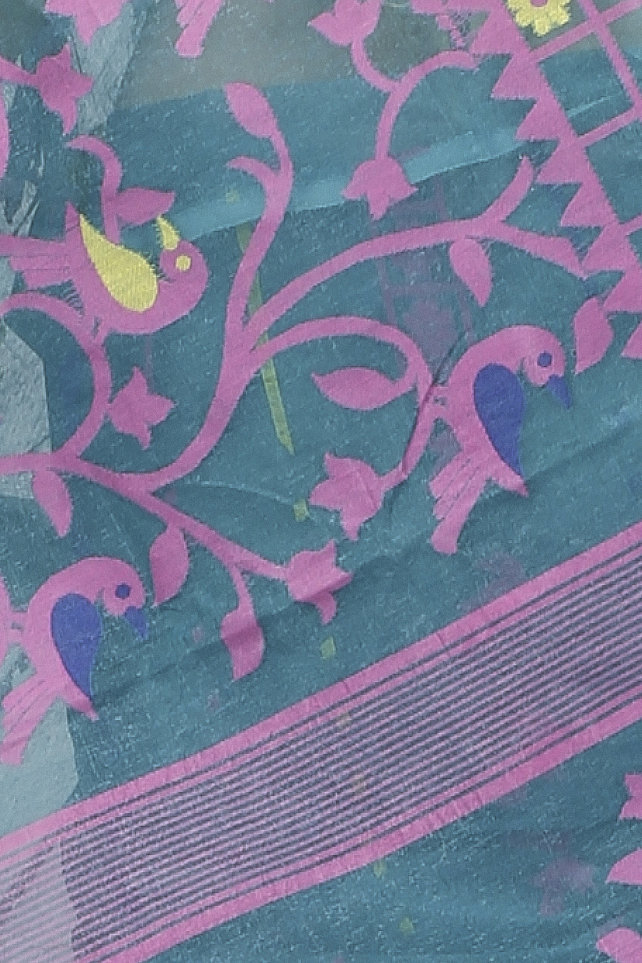 See Green Pure Cotton Sabon Jamdani Saree (1307)